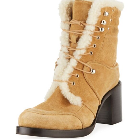 New Tabitha Simmons Leo Shearling-Lined Natural Suede Booties NWT Size 8 US - Picture 2 of 6